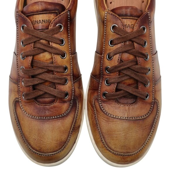Magnanni Spain Patina Brown Leather Fashion Sneakers Mens 7.5 Casual Dress Shoes - Picture 2 of 9